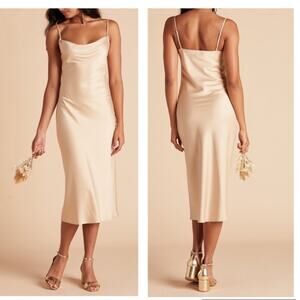 Birdy Grey Lisa Satin Matte Gold Cowl Neck Midi Dress S NWT